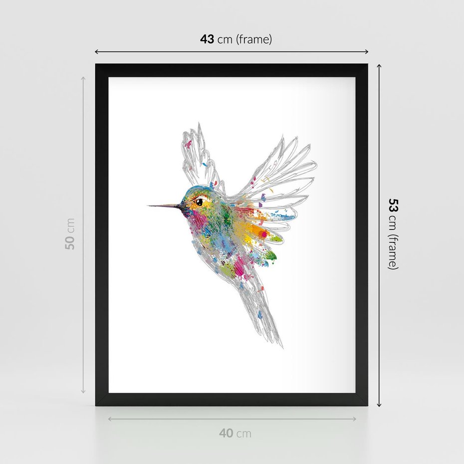 Plakat w ramie 40x50 - Koliber w akwareli - akwarela, koliber - rama czarna