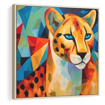 Obraz w ramie 50x50 - Dzikie Piękno - abstrakcyjny portret geparda, intensywne kolory - rama drewno