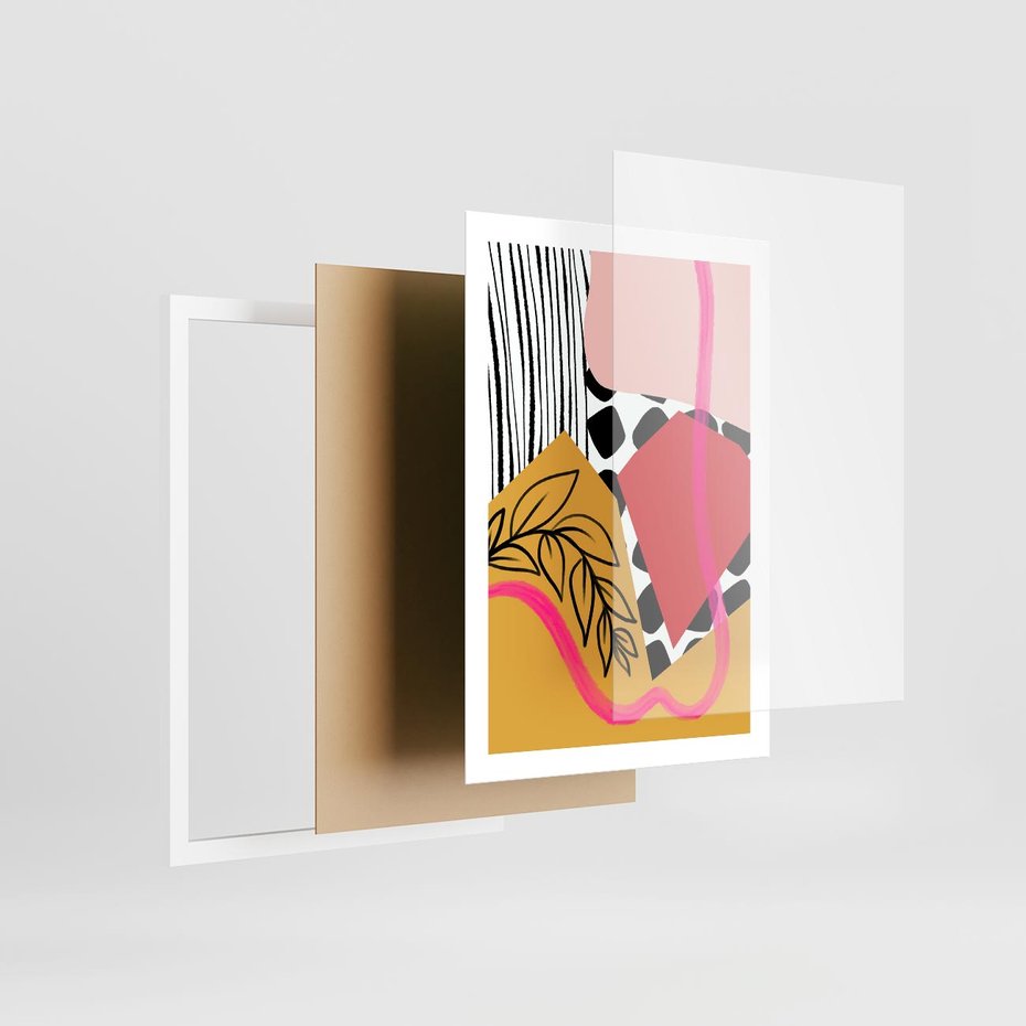 Plakat w ramie 50x70 - Wnętrza Form - abstrakcyjna kompozycja, różne tekstury - rama biała