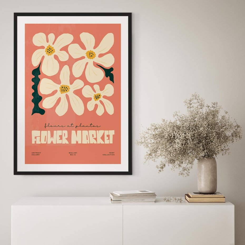 Plakat w ramie 50x70 - Szkicowane Kolorowe Uczucia - kwiatowa kompozycja, minimalizm - rama czarna