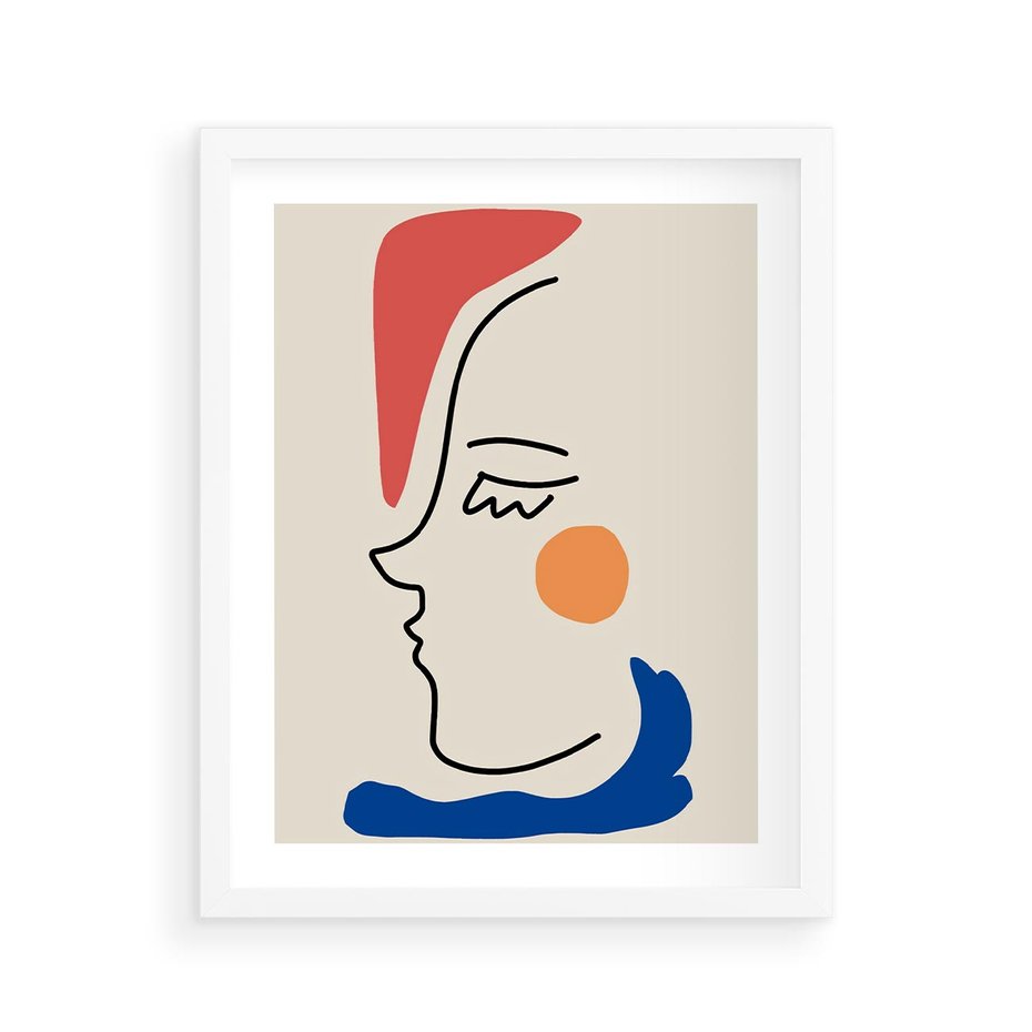 Plakat w ramie 40x50 - Impresje Kształtów - abstrakcyjny obraz, przypomina twarz - rama biała