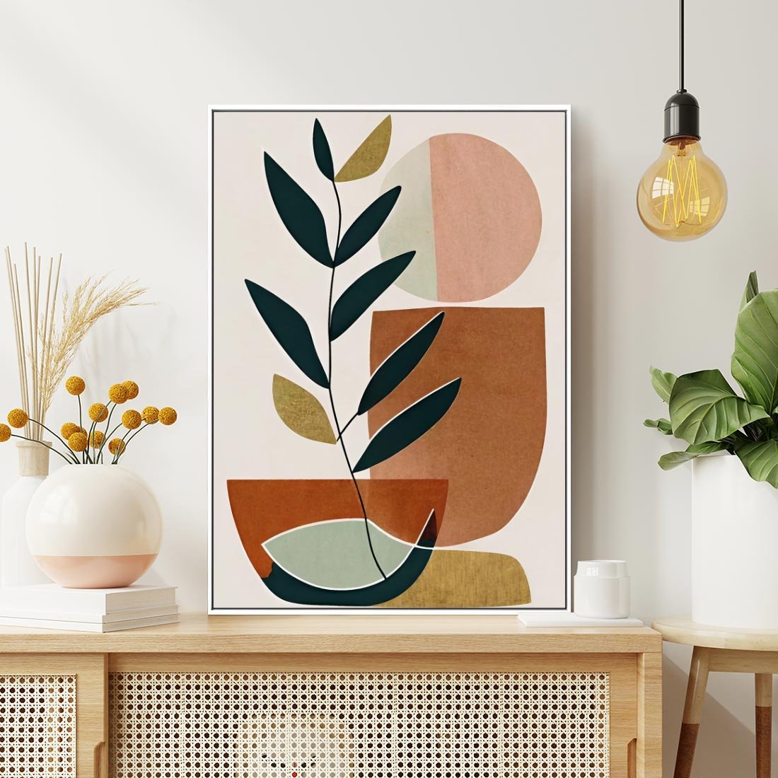 Obraz w ramie 50x70 - Migocące Boho Wnętrza - boho obraz, abstrakcja - rama biała