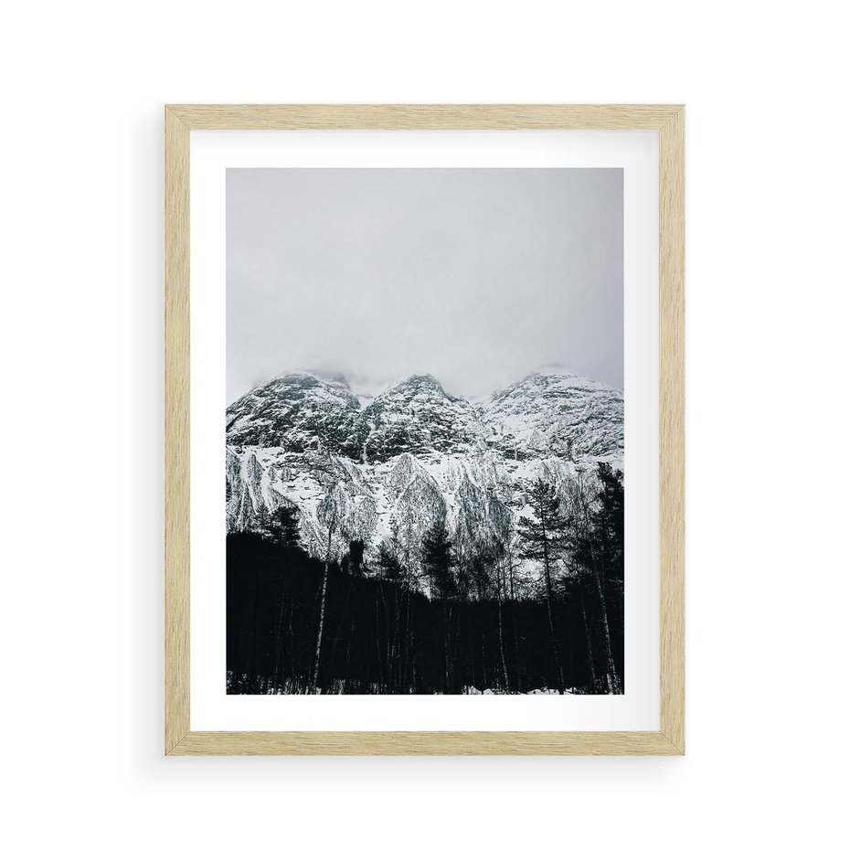 Plakat w ramie 40x50 - Zimowe Uroki Gór - góry ośnieżone, krajobraz górski - rama drewno