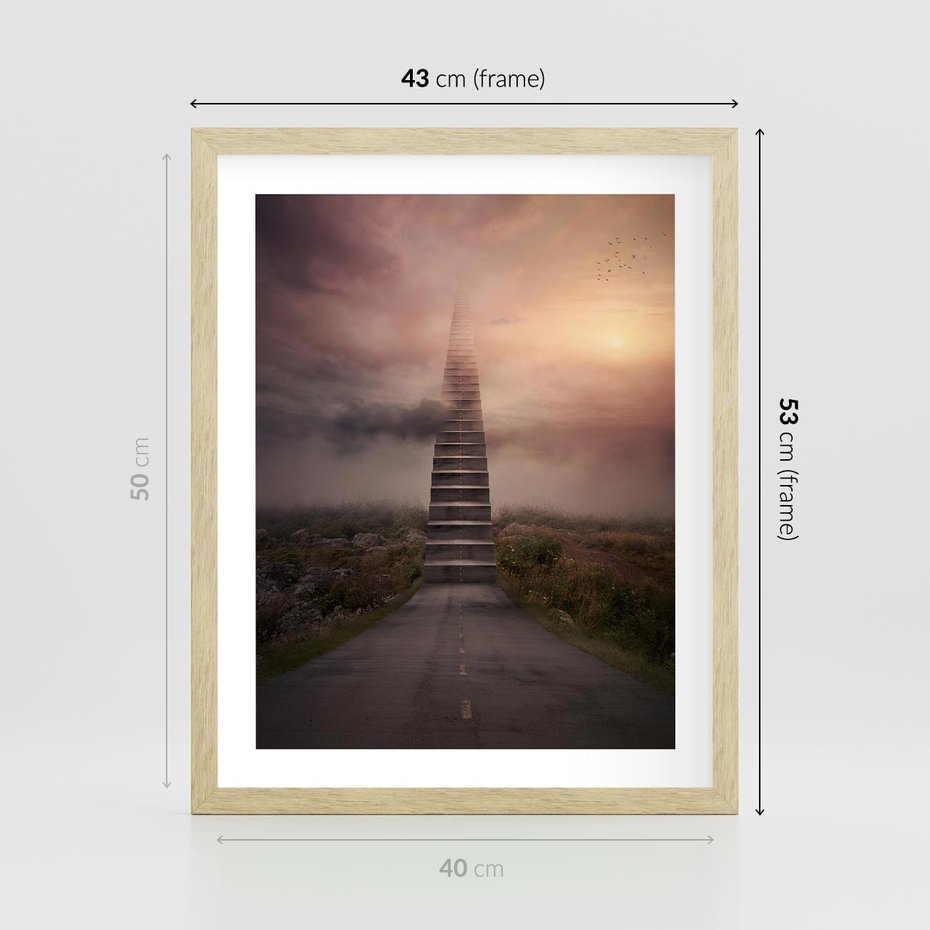 Plakat w ramie 40x50 - Wędrówka po malowniczej drodze - droga, schody - rama drewno