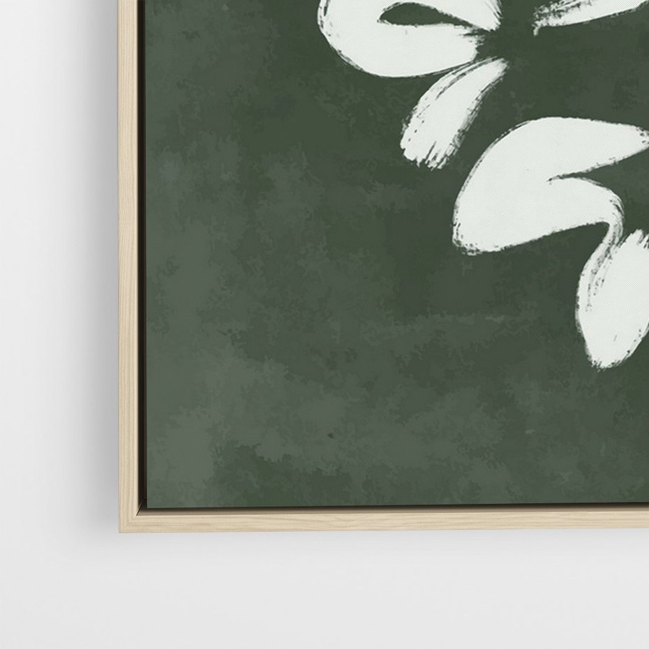 Obraz w ramie 80x120 - Rozkwitające Zielone Gałęzie - abstrakcyjne delikatne zielone linie, podobne do gałęzi kwiatów - rama drewno