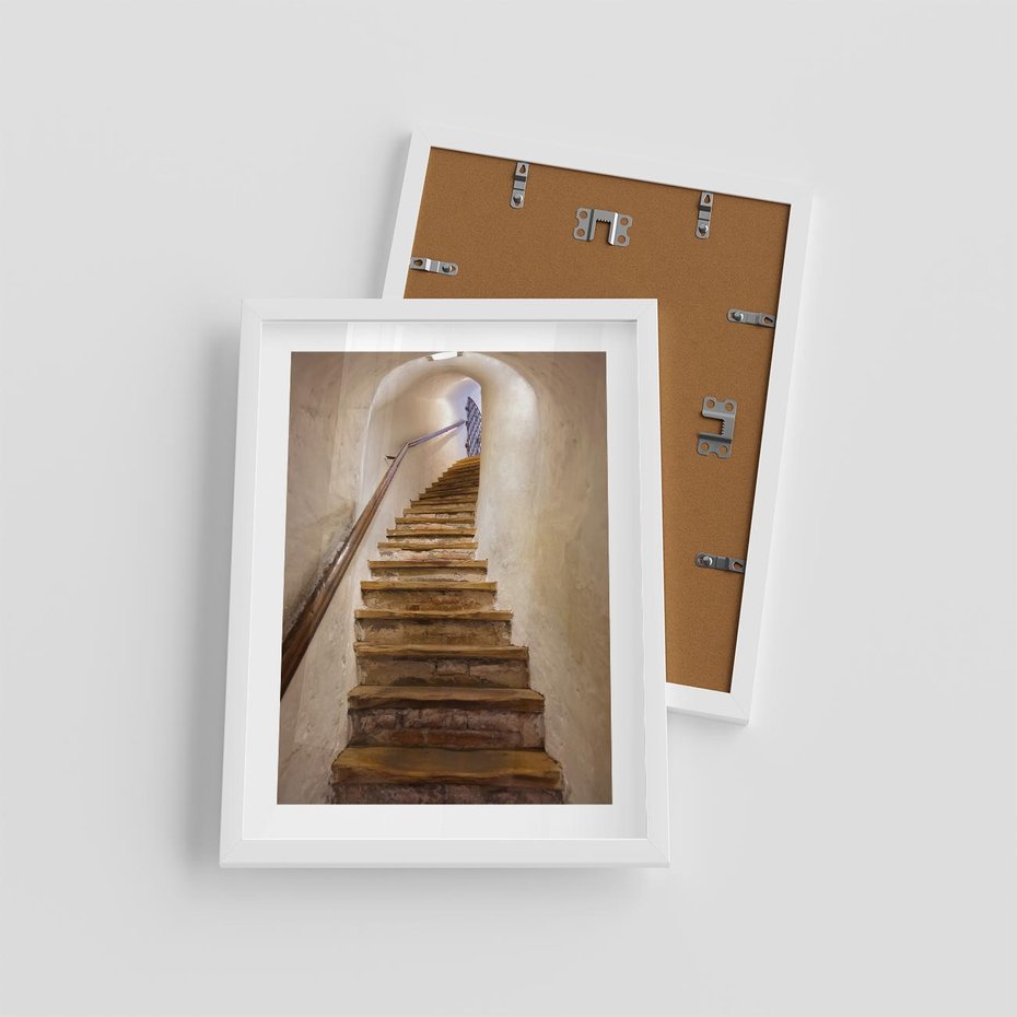 Plakat w ramie 30x40 - Schody Wymiarów - schody, tunel - rama biała
