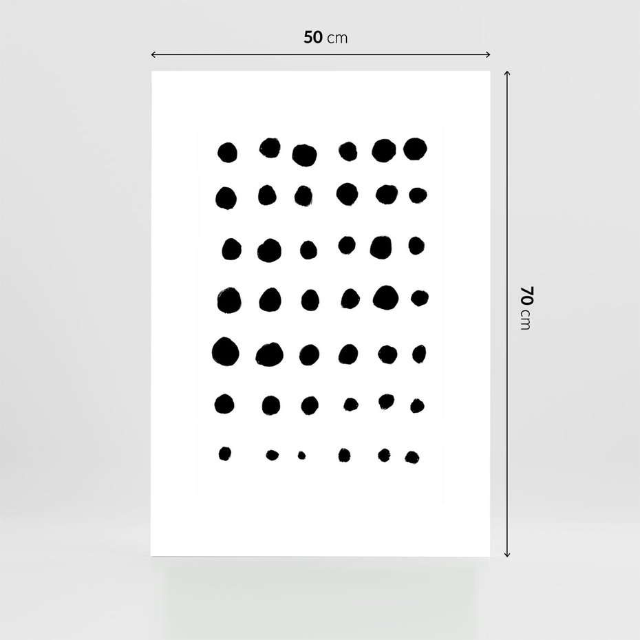 Plakat bez ramy 50x70 - Refleksje Światła - minimalistyczna kompozycja, czarne kropkina białym tle