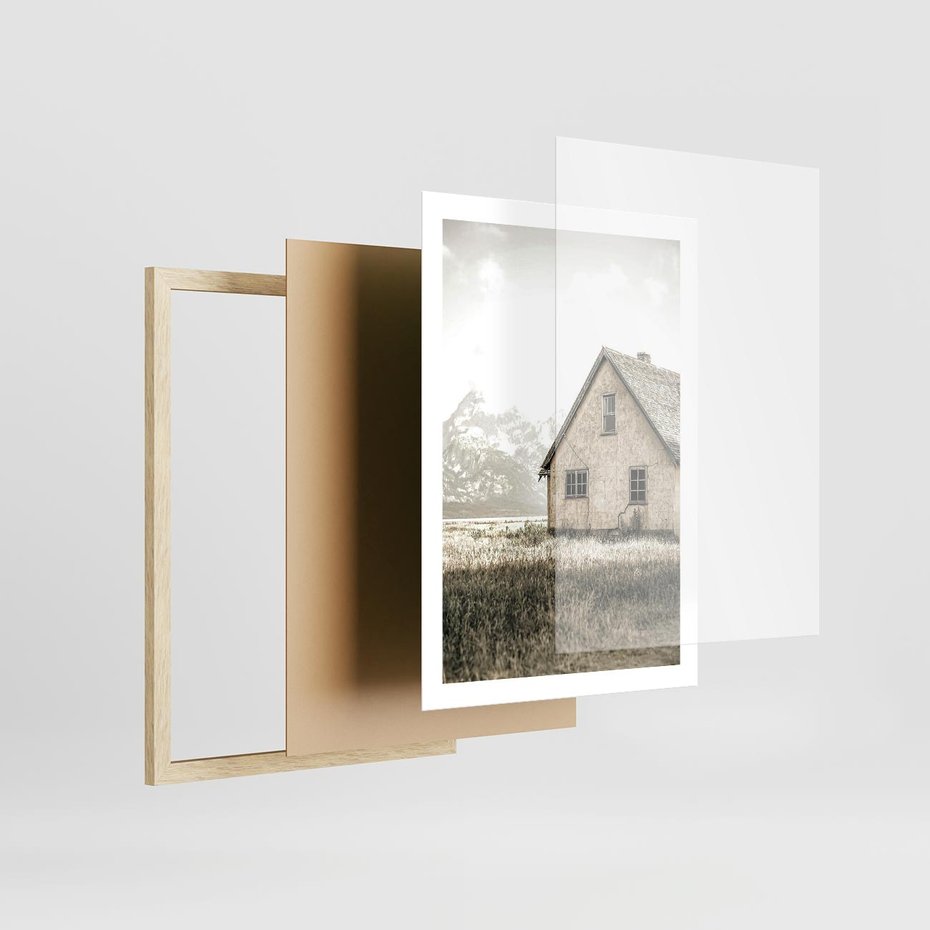 Plakat w ramie 50x70 - Ciepła Atmosfera - dom, stary dom w górach - rama drewno