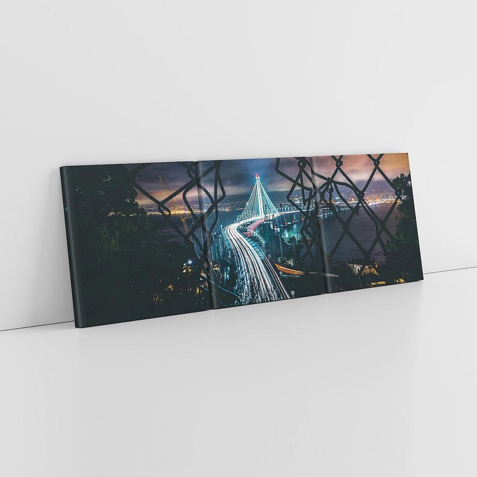 Obraz na płótnie 150x50 - Most nocą - Światła i refleksy - most, światła