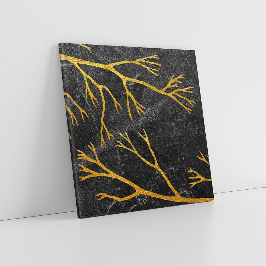 Obraz na płótnie 50x50 - Marmurowe Drzewa Snu - złote gałęzie, drzewa
