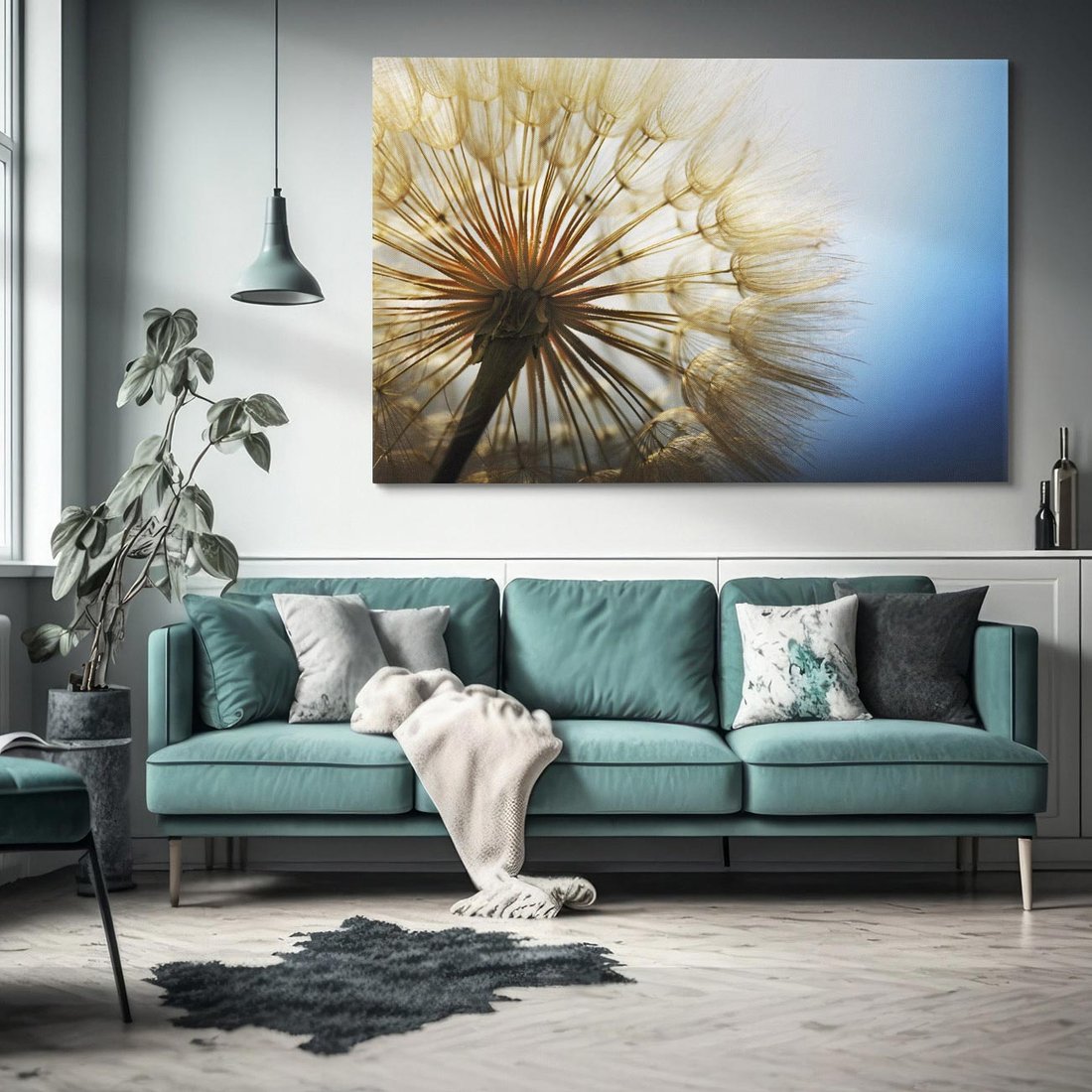 Obraz na płótnie 120x80 - Delikatny dmuchawiec w pełnym rozkwicie - dmuchawiec, kwiat