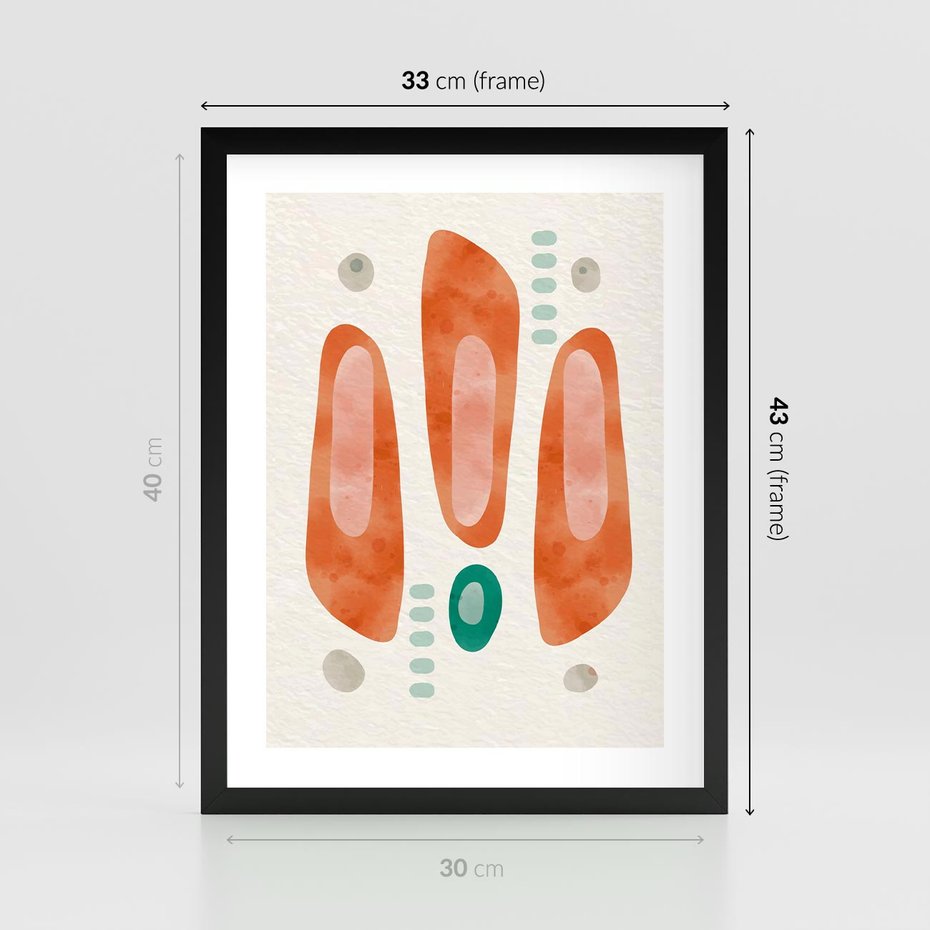 Plakat w ramie 30x40 - Księga Barw - abstrakcyjne formy, dominujący kolor pomarańczowy - rama czarna