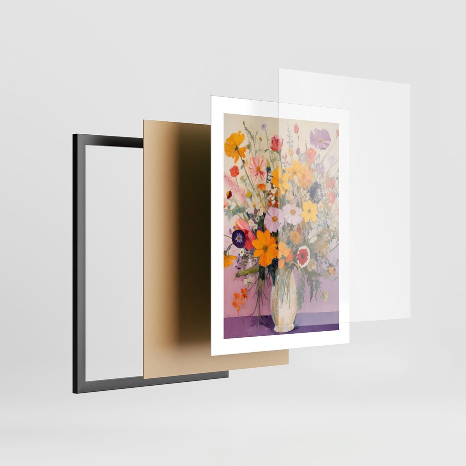 Zestaw obrazy w ramie 40x50 galeria - kwiaty, wazon, akwarela, pastele - rama czarna