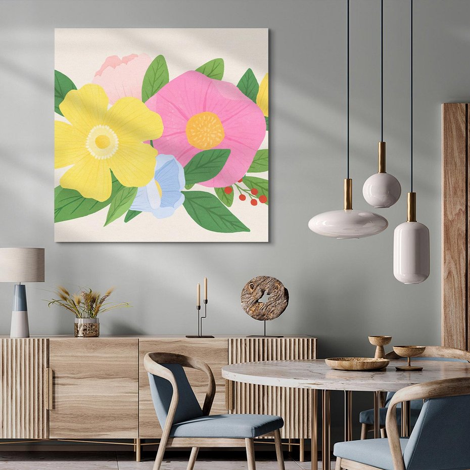 Obraz na płótnie 80x80 - Kwiatowy Uśmiech - kwiaty, akwarela