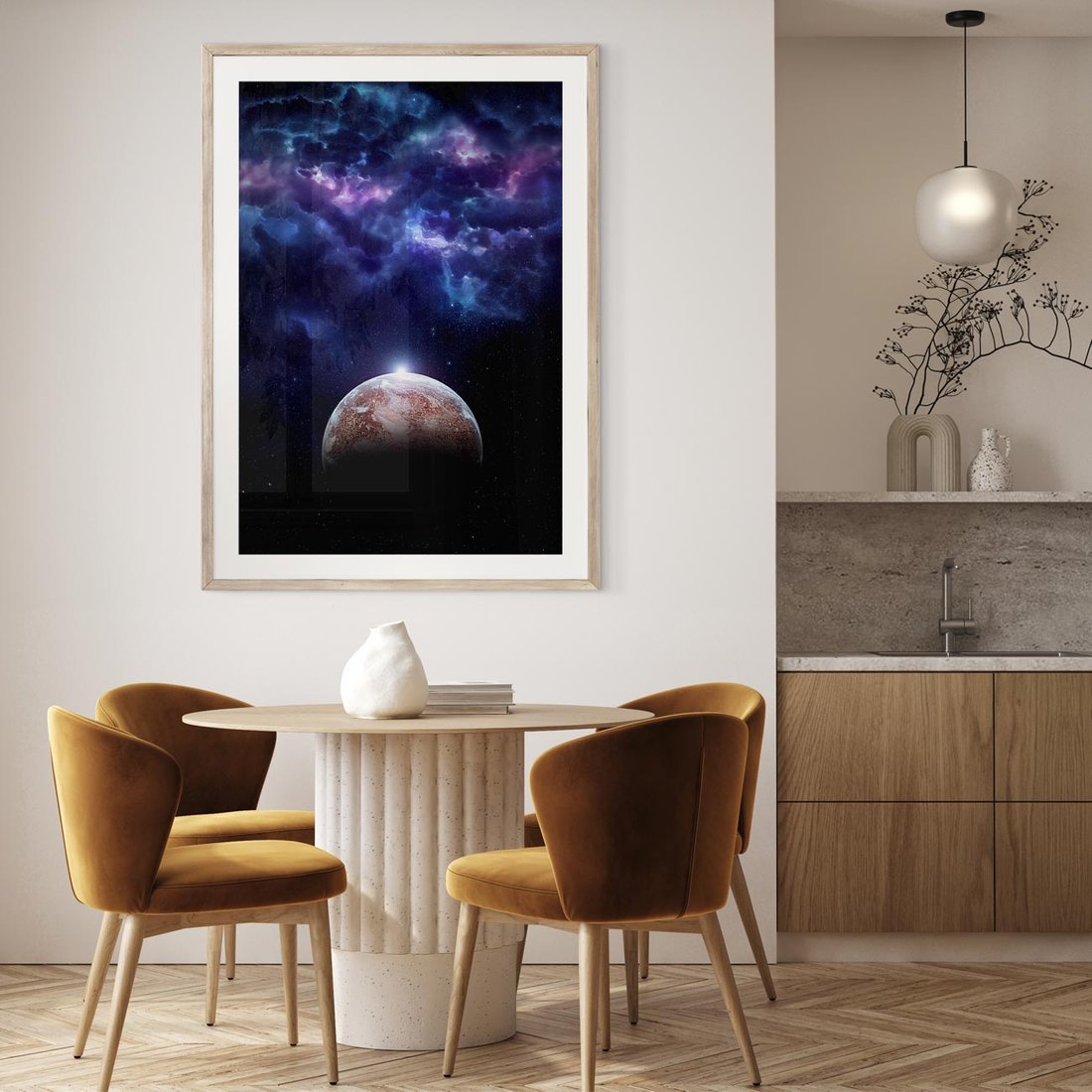 Plakat w ramie 40x50 - Kosmos - Ziemia i Księżyc - kosmos, ziemia - rama drewno