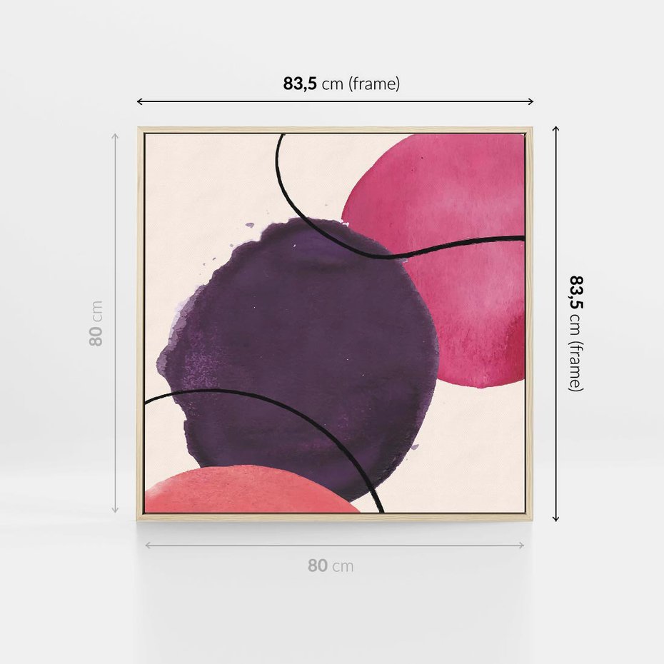 Obraz w ramie 80x80 - Migotliwe Widzenia - abstrakcyjne akwarelowe plamy, nieregularne linie - rama drewno