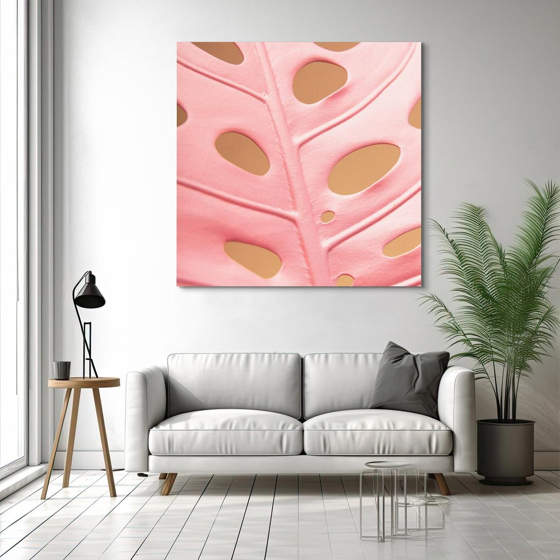 Obraz na płótnie 50x50 - Różowa monstera w pełnym rozkwicie - różowa, monstera