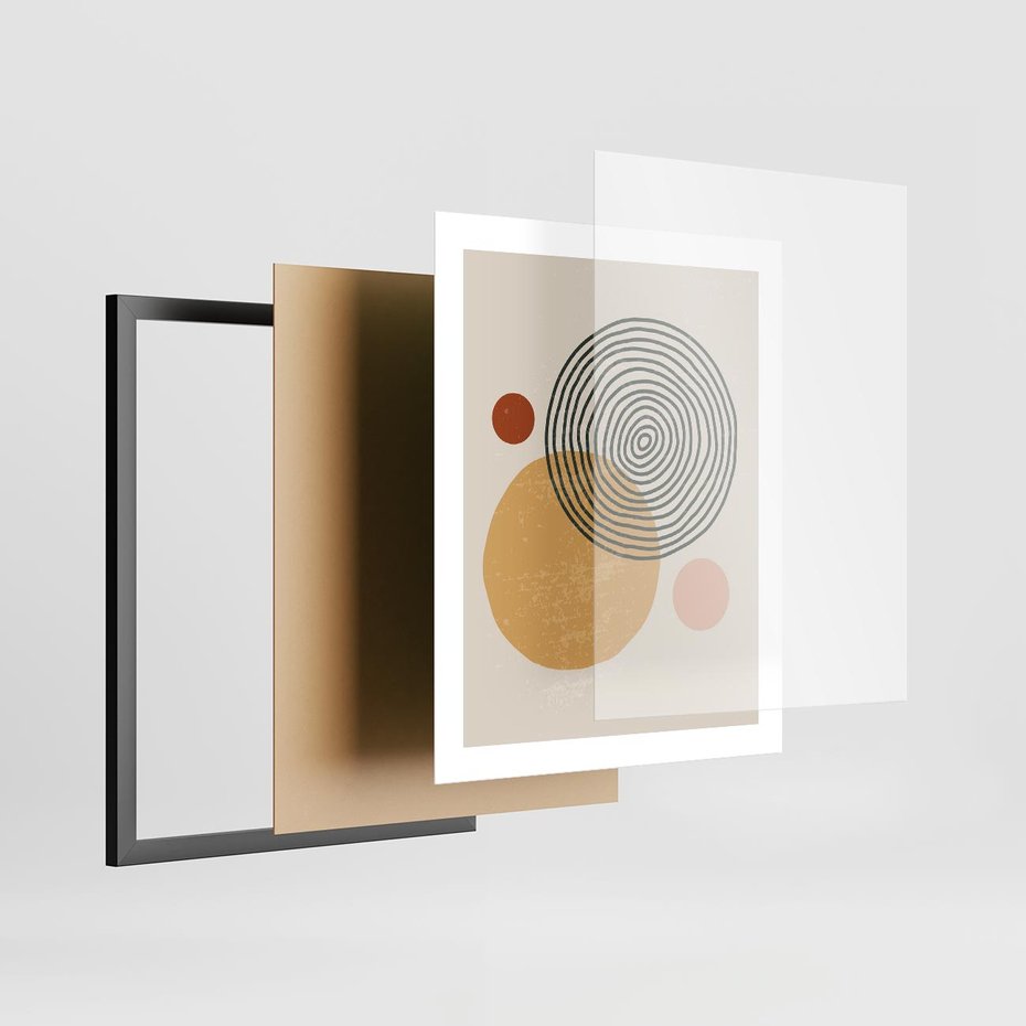 Plakat w ramie 40x50 - Boho Światło - abstrakcyjna sztuka, boho kształty - rama czarna