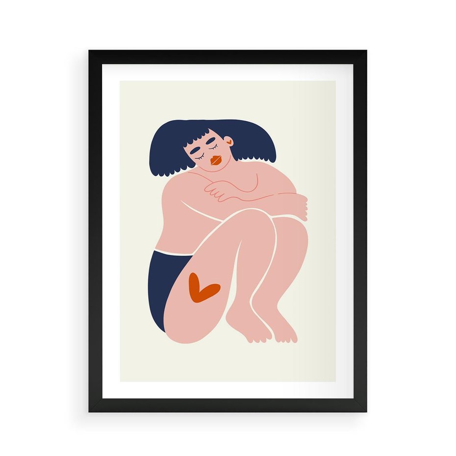 Plakat w ramie 50x70 - Melodia snów na płótnie - zakochana kobieta, graficzny obraz - rama czarna