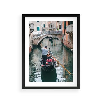 Plakat w ramie 40x50 - Kanały Wenecji - gondola, Wenecja - rama czarna