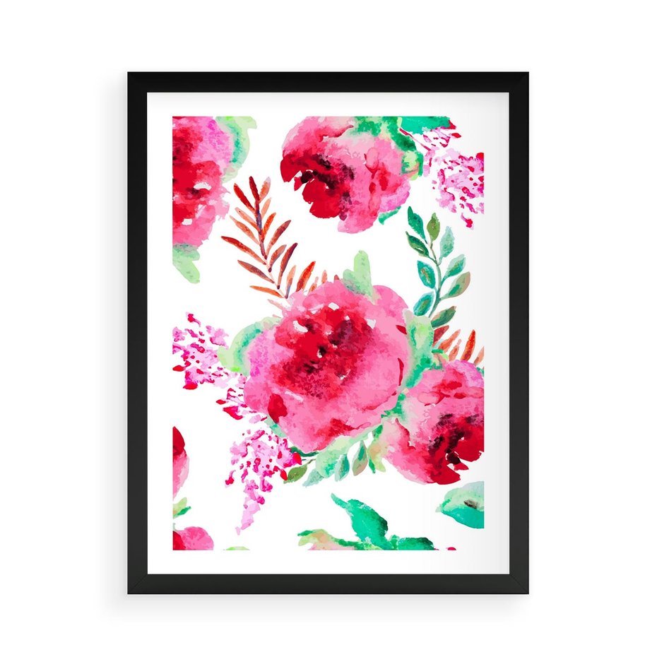 Plakat w ramie 50x70 - Delikatna Akwarela - kwiaty, akwarela - rama czarna