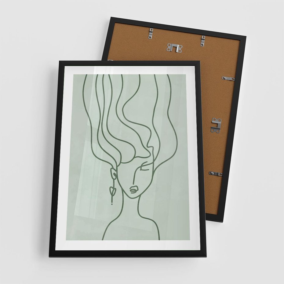 Plakat w ramie 50x70 - Spokojne Objęcia Natury - abstrakcja, zielony szkic - rama czarna