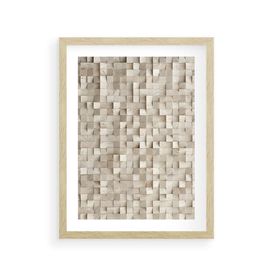 Plakat w ramie 30x40 - Geometryczne 3D: Abstrakcyjna Harmonia - geometryczne, 3D - rama drewno