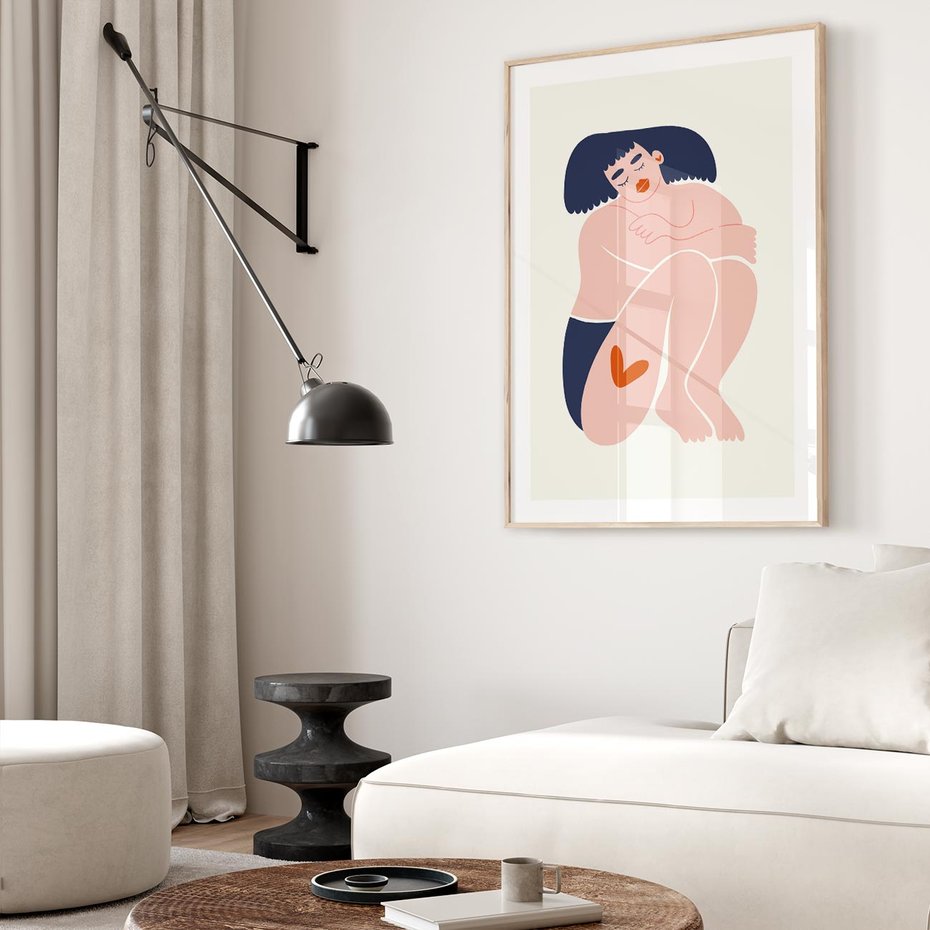 Plakat w ramie 30x40 - Melodia snów na płótnie - zakochana kobieta, graficzny obraz - rama drewno