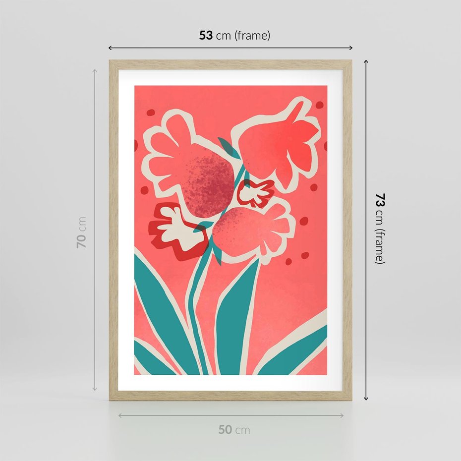 Plakat w ramie 50x70 - Rozkwitające Plamy i Formy - nowoczesny plakat, abstrakcyjne kwiaty - rama drewno