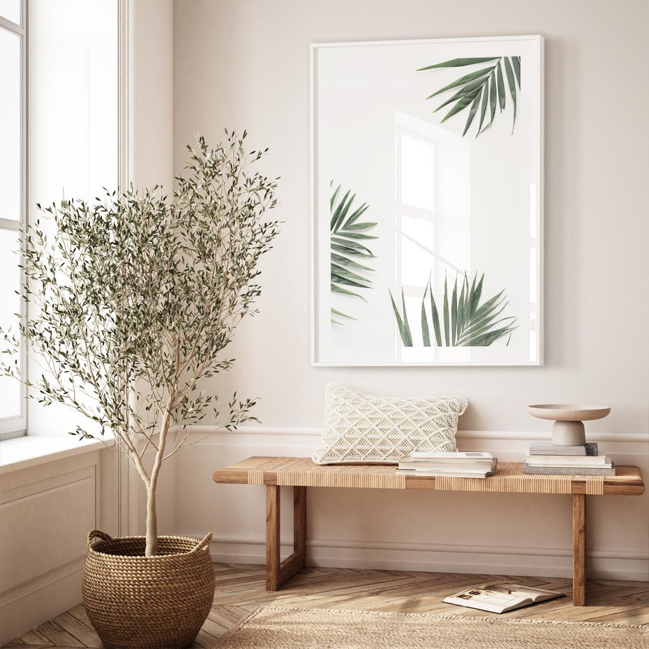 Plakat bez ramy 21x30 - Liście Palmy na Czystym Tle - liście palmy, białe tło