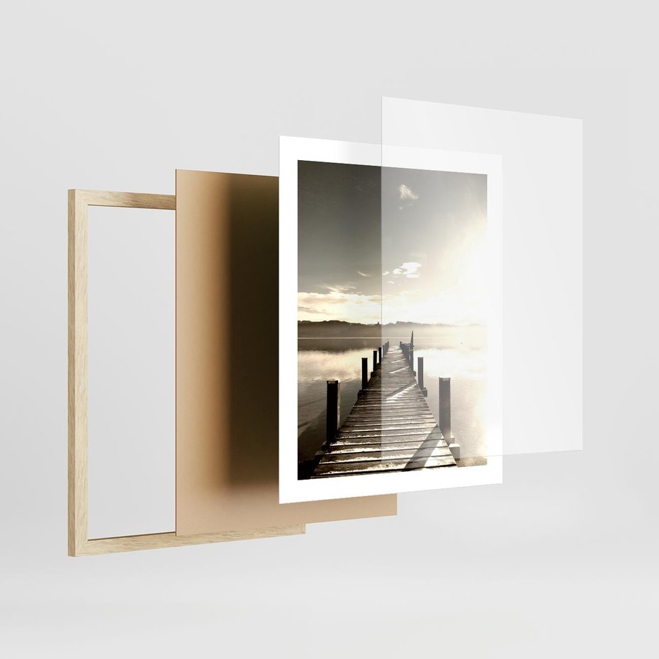 Plakat w ramie 40x50 - Mglisty poranek na pomostcie - pomost, mgła - rama drewno