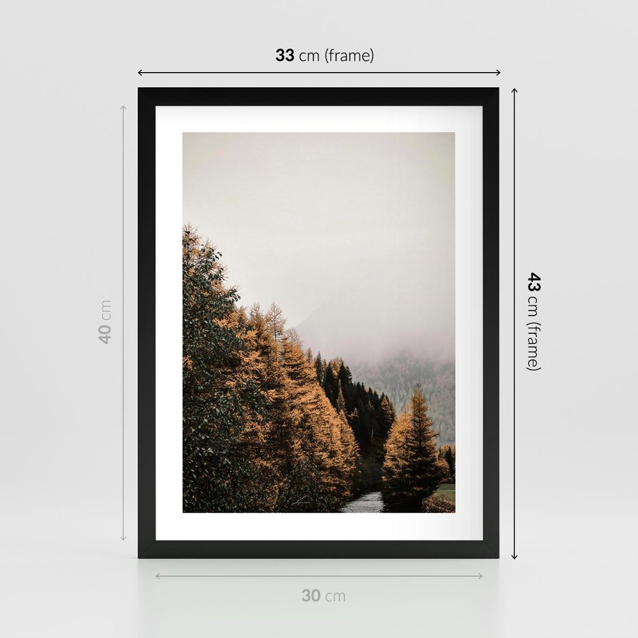 Plakat w ramie 30x40 - Kolorowa Jesień w Górskim Lesie - las, jesień - rama czarna