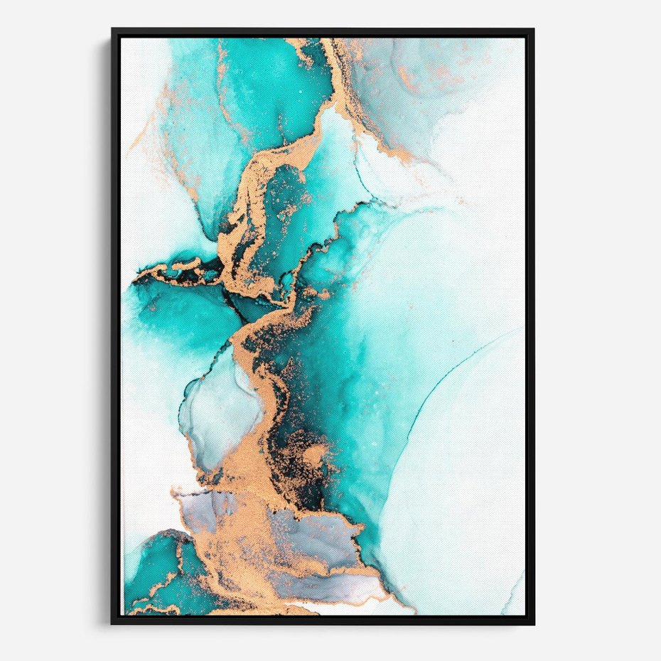 Obraz w ramie 70x100 - Elegancja i Subtelność - marmur, złoto - rama czarna