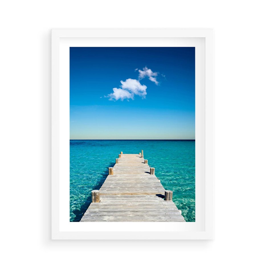 Plakat w ramie 50x70 - Letnie Morskie Uczucie - morze, pomost - rama biała
