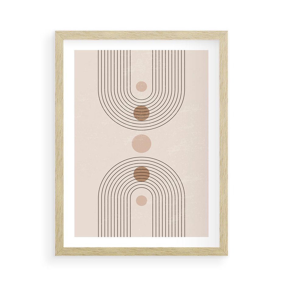 Plakat w ramie 50x70 - Zgeometryzowane Wizje - boho plakat, minimalizm - rama drewno