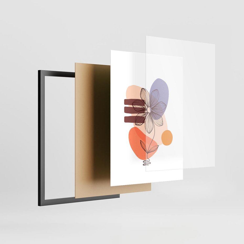 Plakat w ramie 30x40 - Migocące Odbicia Kwiatów - abstrakcyjna sztuka, plamy - rama czarna