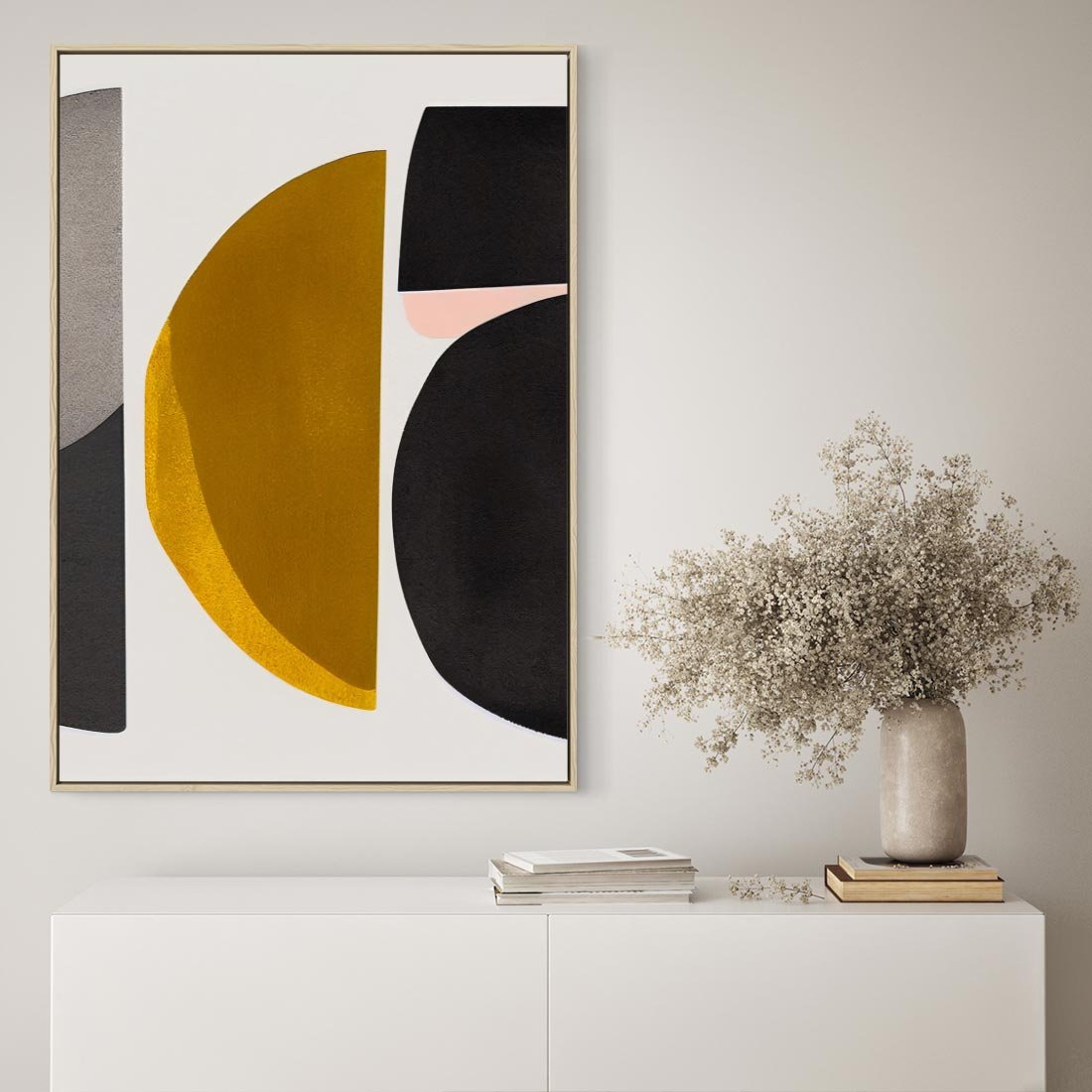 Obraz w ramie 80x120 - Tajemnice sztuki odkryte - geometryczne półkola, kształty - rama drewno