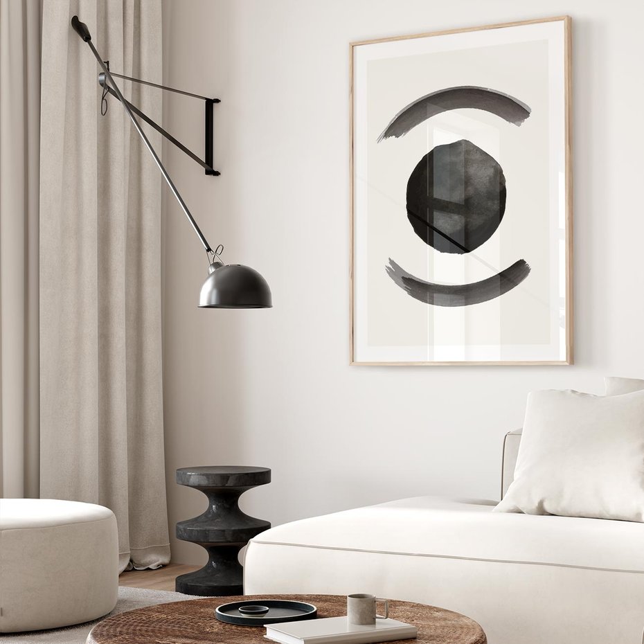 Plakat w ramie 50x70 - Bezczasowe Echo - abstrakcyjne plamy okręgi, akwarelowe - rama drewno