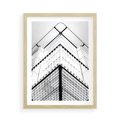 Plakat w ramie 50x70 - Elegancja Współczesnej Architektury: Wieżowiec w Monochromii - nowoczesna architektura, czarno biała fotografia - rama drewno