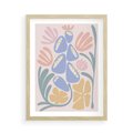 Plakat w ramie 50x70 - Minimalistycznie i Pastelowo - pastelowe kwiaty, na beżowym tle - rama drewno