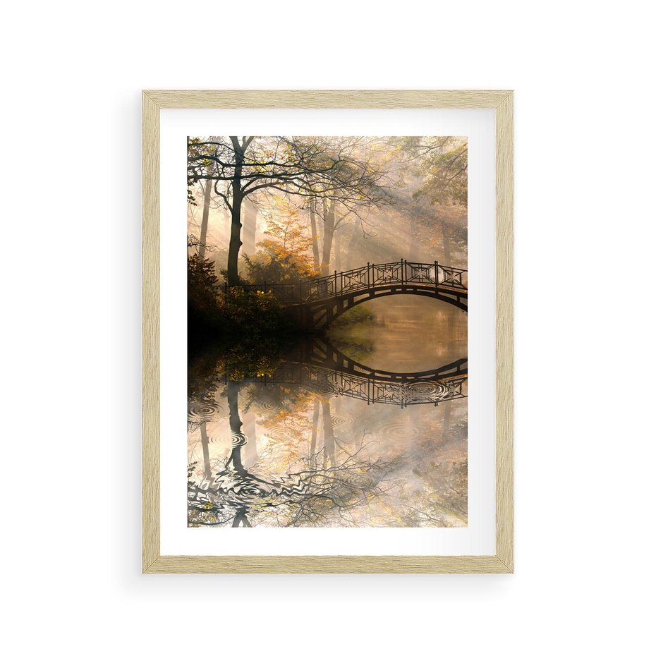 Plakat w ramie 30x40 - Romantyczny Mostek - mostek, romantyczny - rama drewno