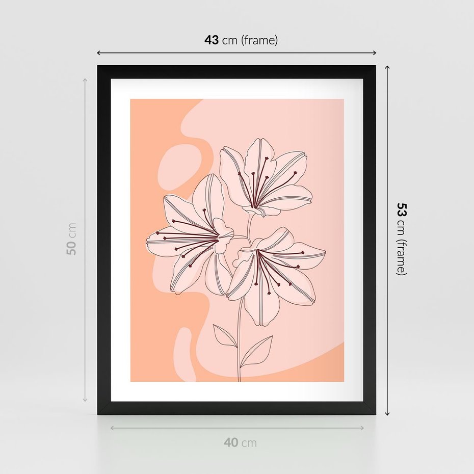 Plakat w ramie 40x50 - Kwiatowa Harmonia - minimalistyczny plakat, pudrowe kwiaty - rama czarna