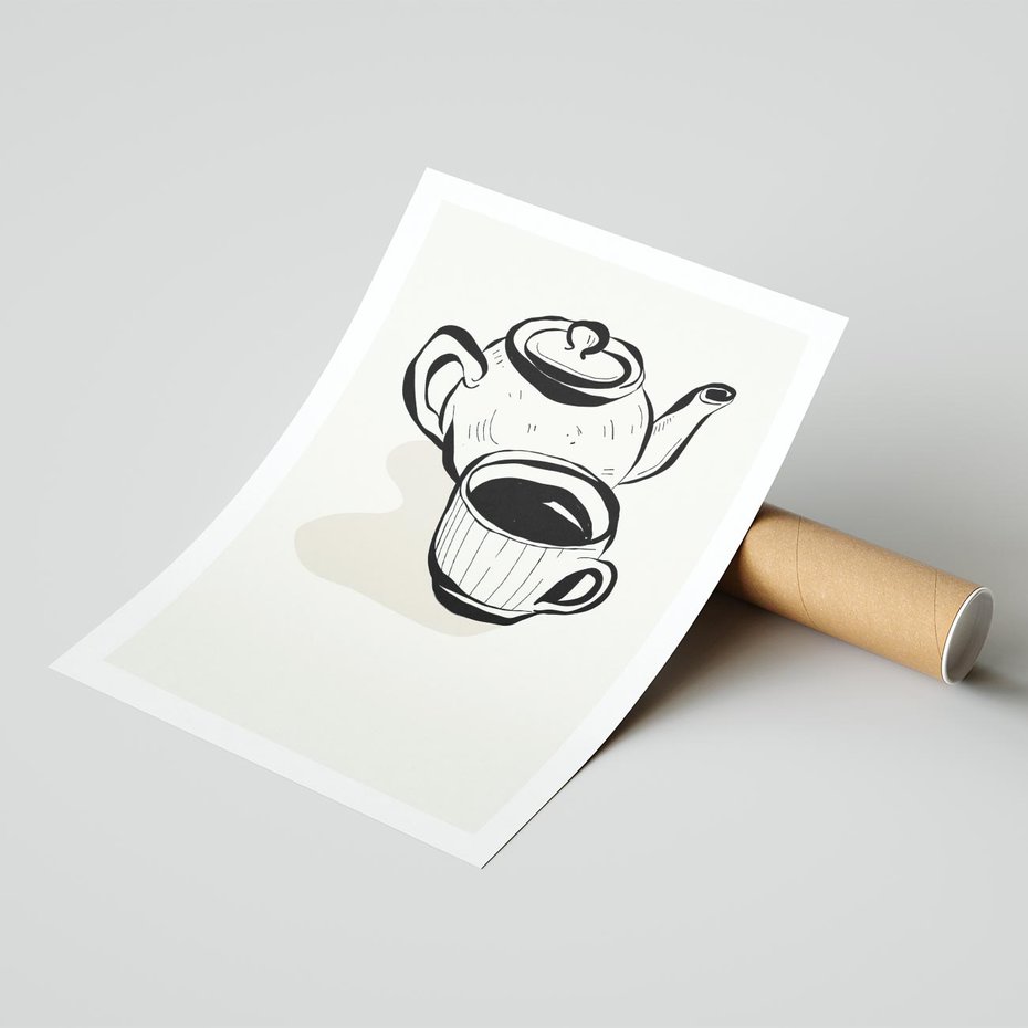 Plakat bez ramy 50x70 - Kawa w Minimalistycznym Szkicu - grafika, szkic