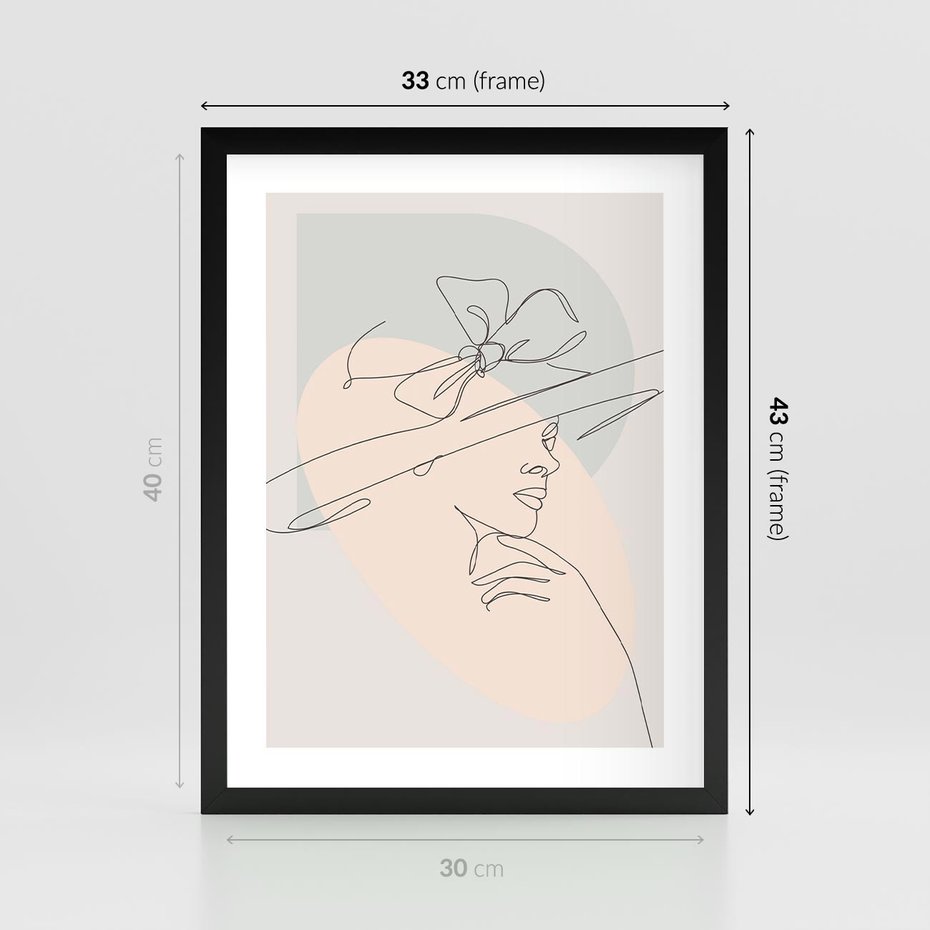 Plakat w ramie 30x40 - Twarz Kobiety w Pastelach - minimalistyczna grafika, pastelowe tłó - rama czarna