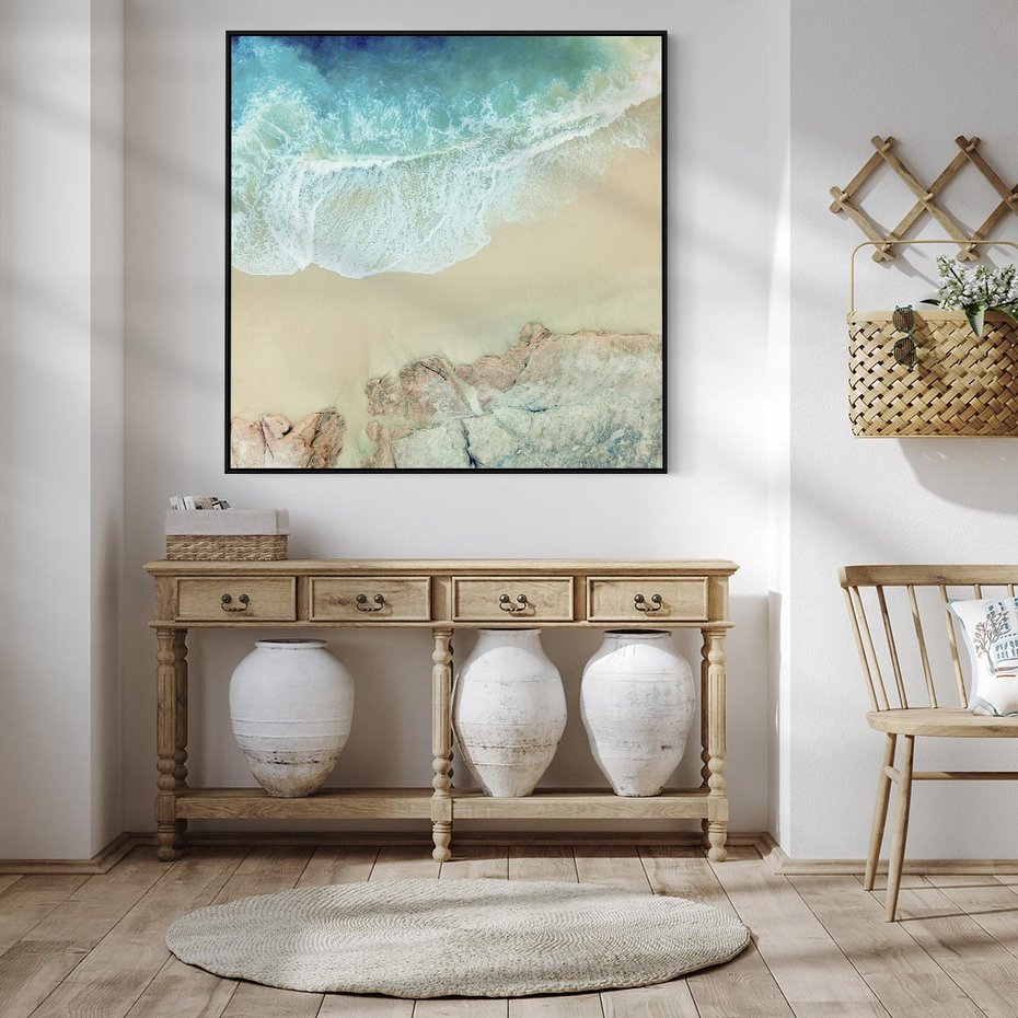 Obraz w ramie 50x50 - Turkusowe Skrzydła - morze, plaża - rama czarna