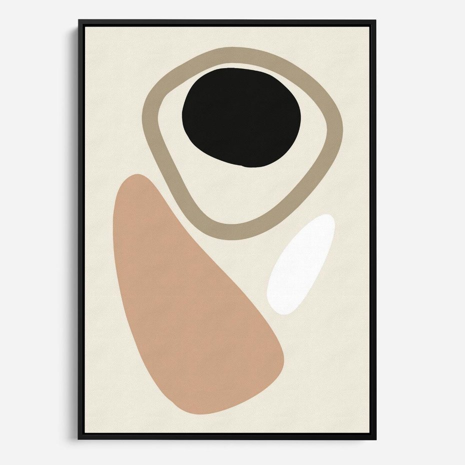 Obraz w ramie 70x100 - Beżowa Synergia - beżowa abstrakcyjna kompozycja, czarny akcent - rama czarna