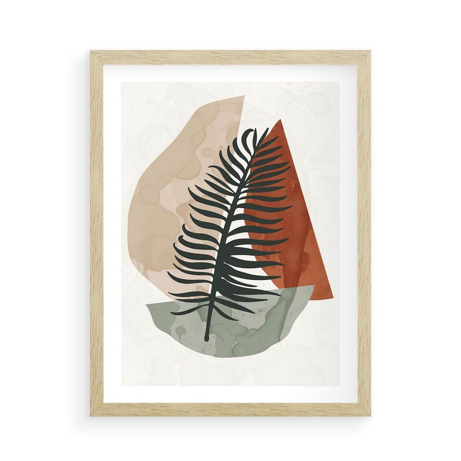 Plakat w ramie 50x70 - Czarna Palma w Brązowej Abstrakcji - grafika, akwarela - rama drewno