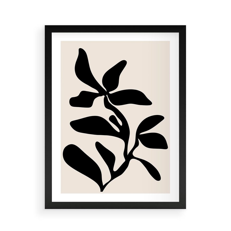Plakat w ramie 50x70 - Wibracje Akwarelowych Ścieżek - abstrakcyjny minimalistyczna kwiat, czarno biały plakat - rama czarna