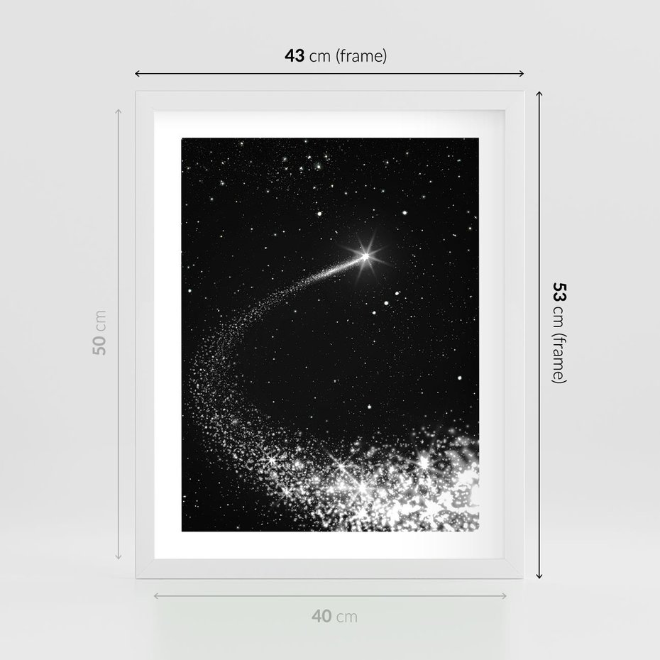 Plakat w ramie 40x50 - Kometa wśród gwiazd - kometa, gwiazdy - rama biała
