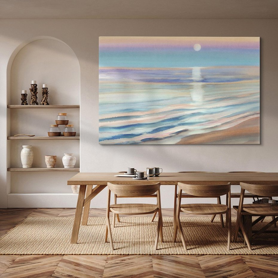 Obraz na płótnie 100x70 - Witraże roziskrzonych myśli - akwarela, zamglony wschód słońca